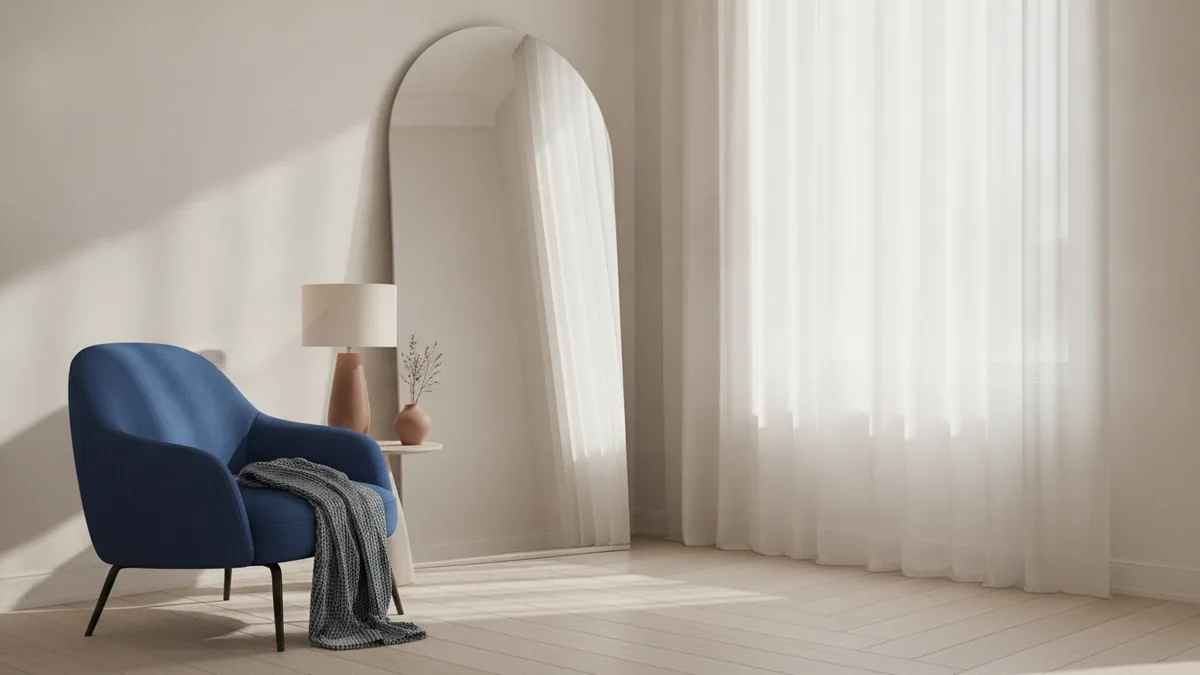 Mirrors that bounce light Tall mirror reflecting daylight to make a small room feel deeper