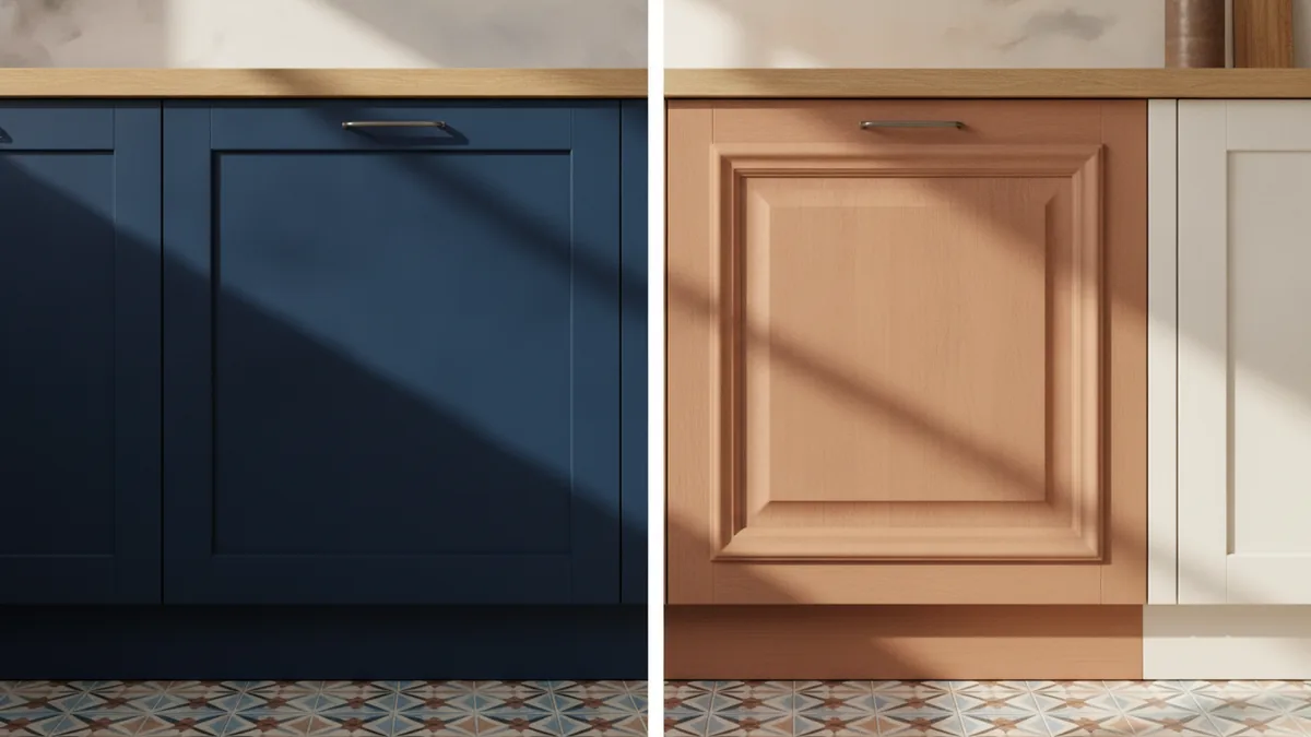 Comparison of raised-panel and modern shaker-style cabinet doors