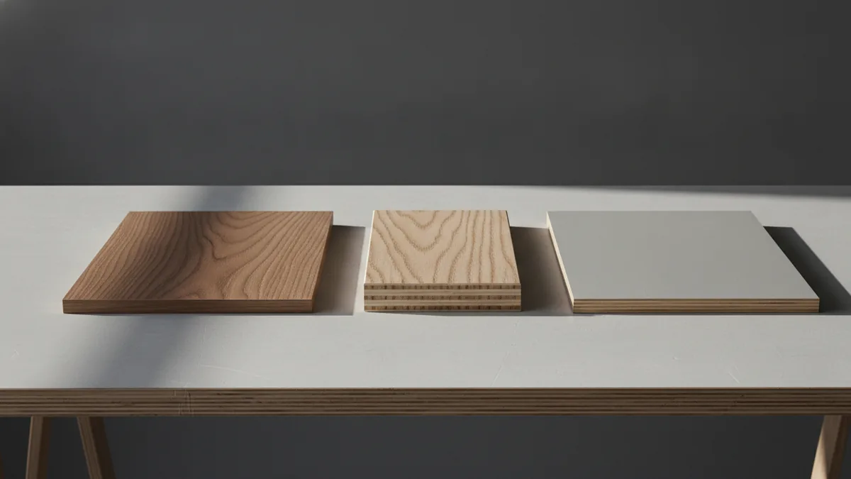Common kitchen cabinet materials shown side by side for makeover planning.