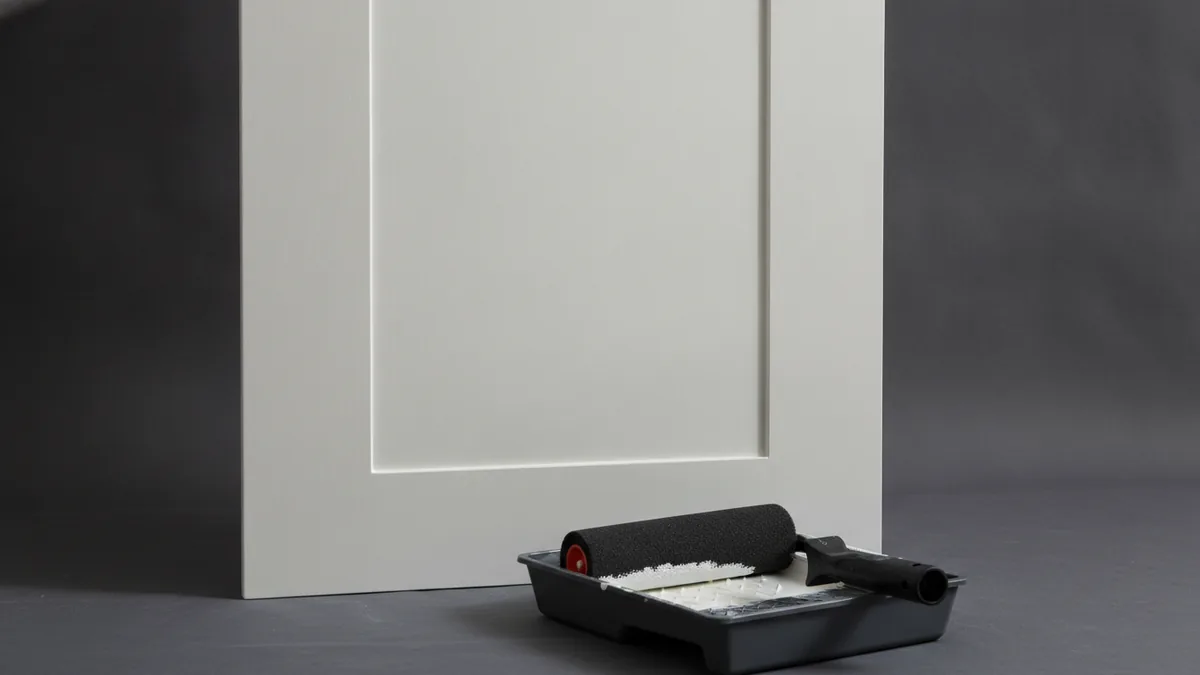 Smooth cabinet door finish after careful painting technique.