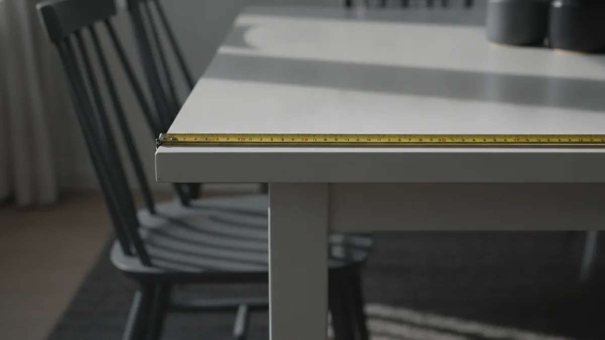 Measure the table Measuring a dining table width or length for rug sizing