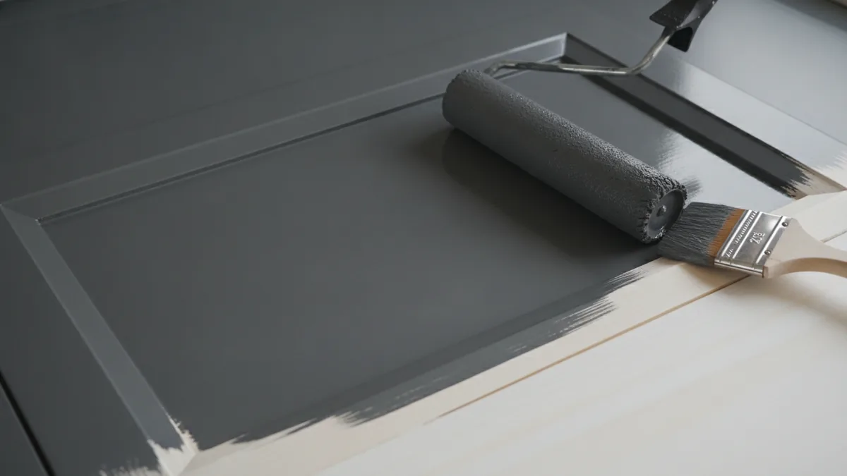 Prime and paint techniques Painting a cabinet panel smoothly with roller and brush for even coverage