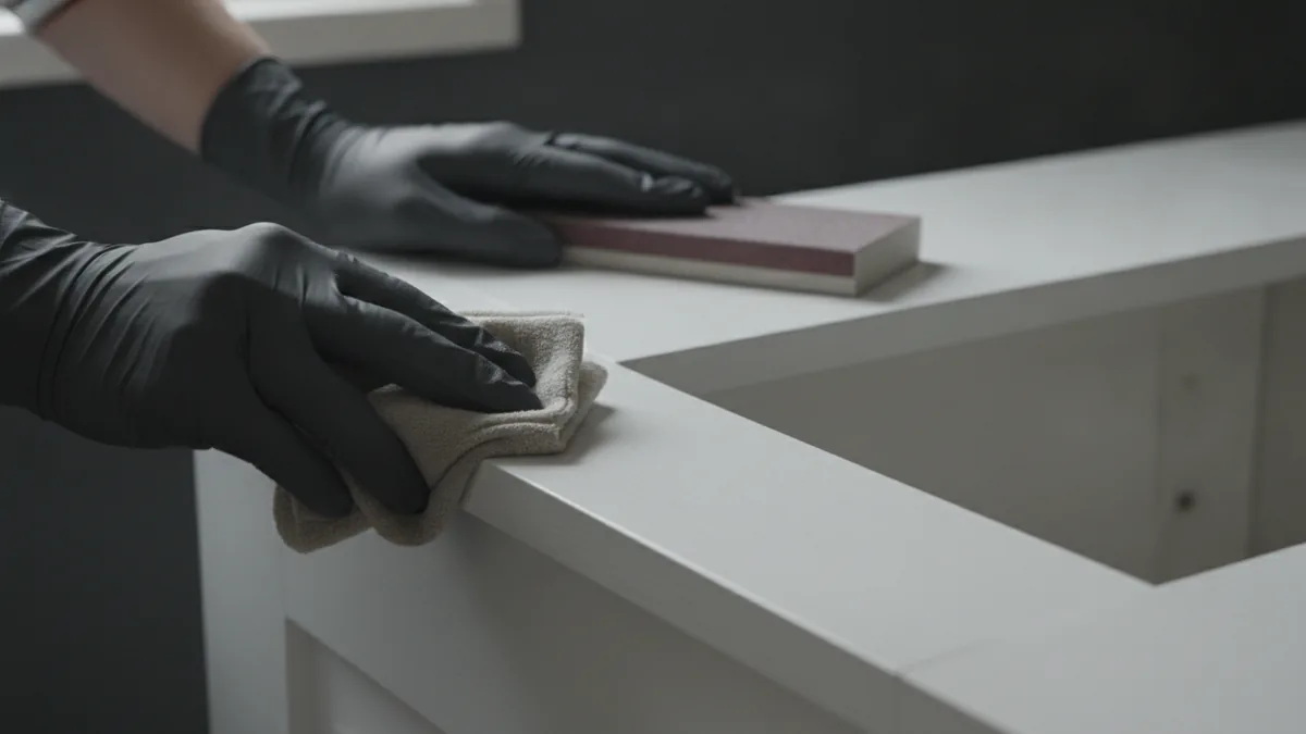 Cleaning and sanding cabinet surfaces for better paint adhesion