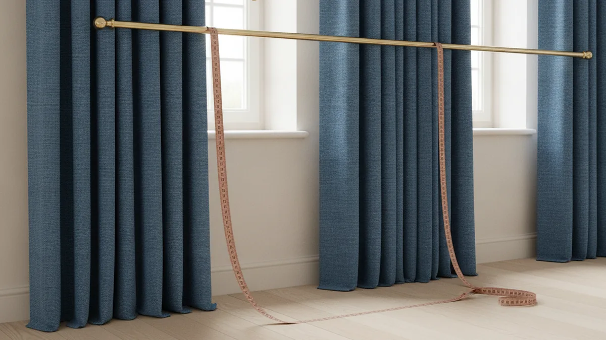 Close view of curtain measuring from a rod to the living room floor