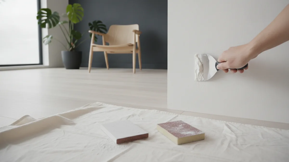 Spackling compound applied to a wall crack before sanding and painting.