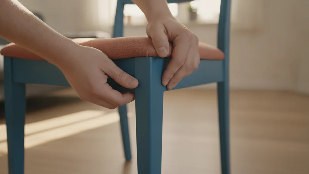 Spot the failing joint Checking for play at the dining chair leg joint by hand