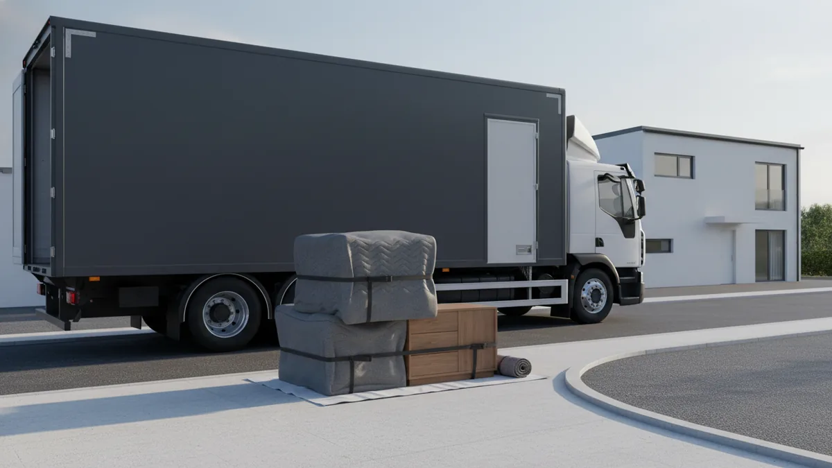Local pickup and platform reach Moving truck near home representing local pickup options for bedroom furniture