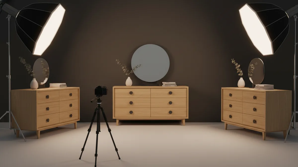 Dresser photographed with bright lighting for accurate online listings