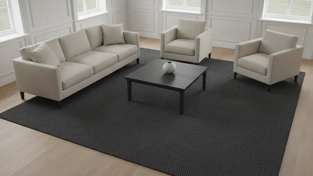 Right sizes for flow Rug and seating area showing correct furniture scale and proportion