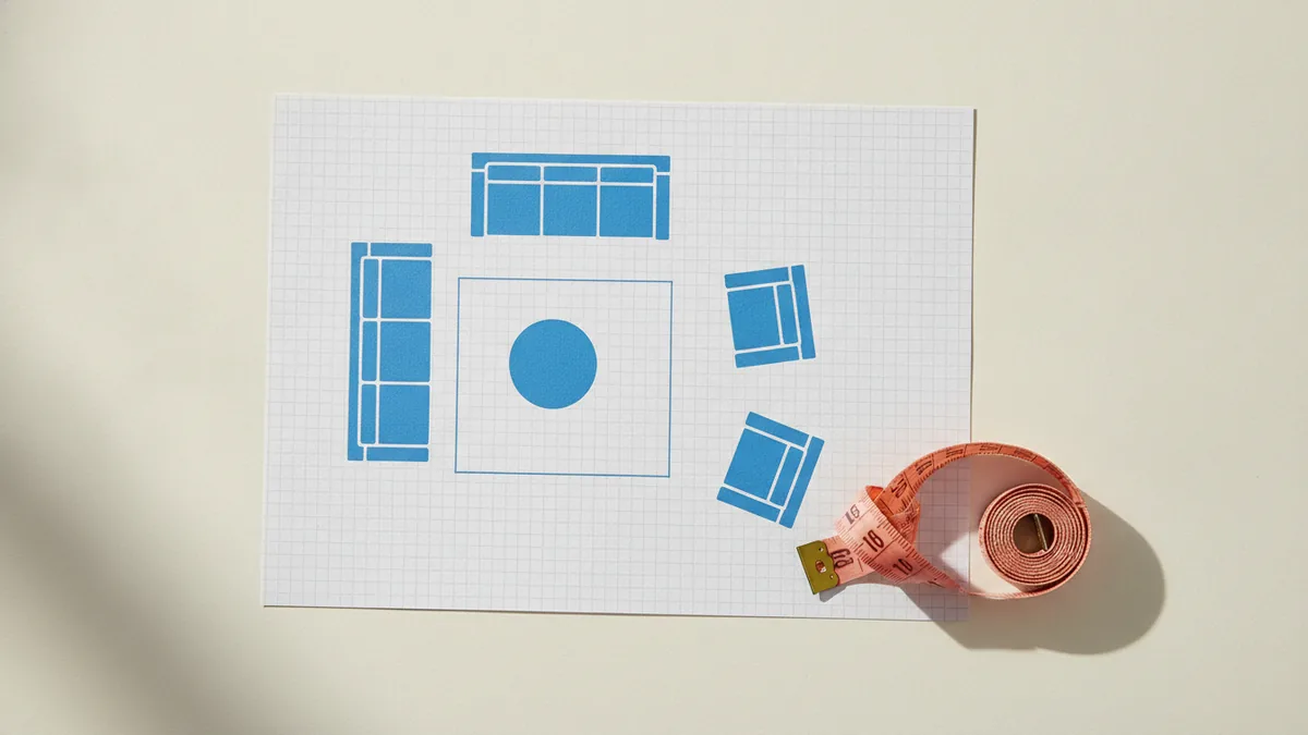 Plan the furniture layout A floor plan sketch showing furniture placement and clear paths