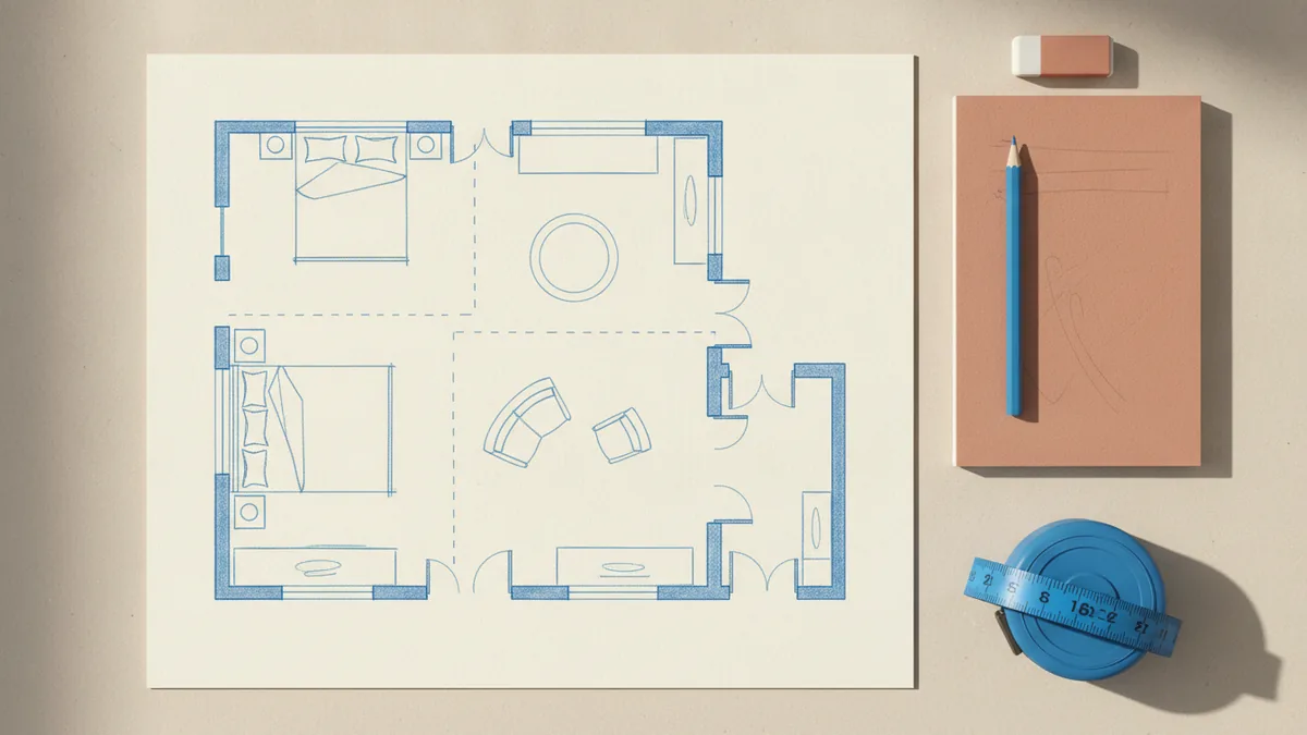 Measuring and planning the layout for a bedroom dressing area