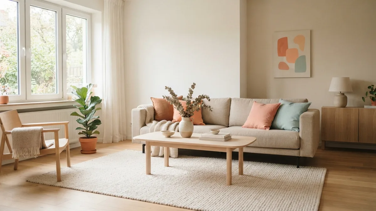 Scandinavian living room with balanced furniture proportions and clear walking paths