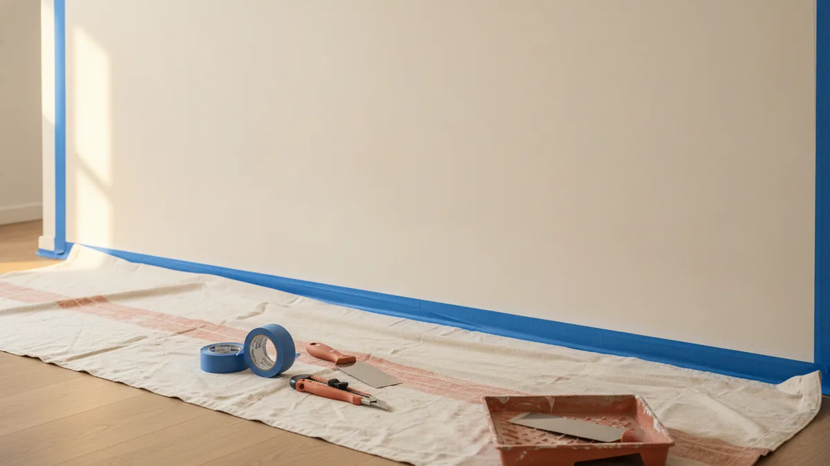 Prep work affects the price Masking trim edges and protecting floors before interior painting