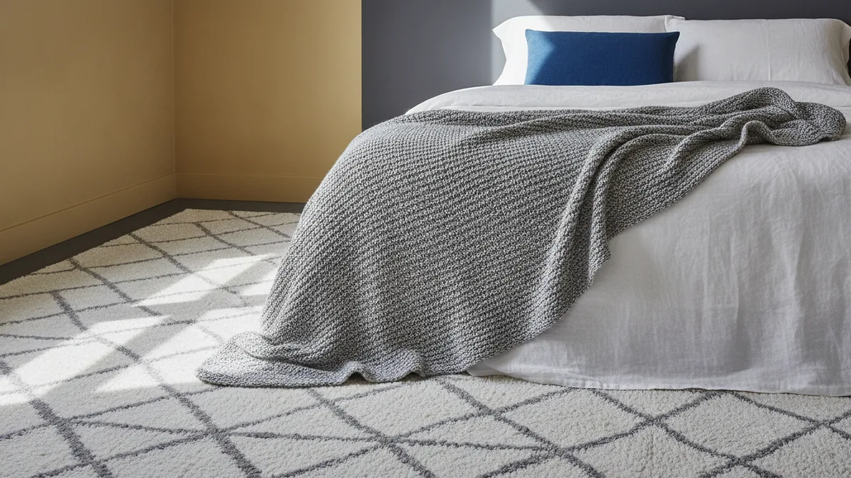 Yellow bedroom color pairing with gray, white, and blue accents