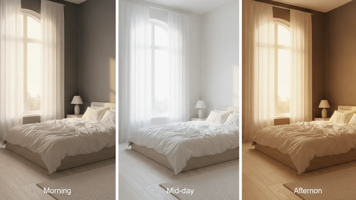 How lighting changes yellow Natural daylight showing how yellow changes on bedroom walls