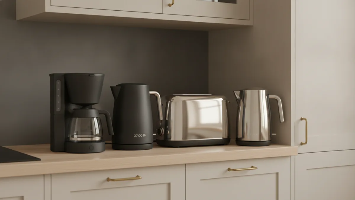 Stainless vs matte contrast Stainless and matte appliance finishes in a coordinated kitchen