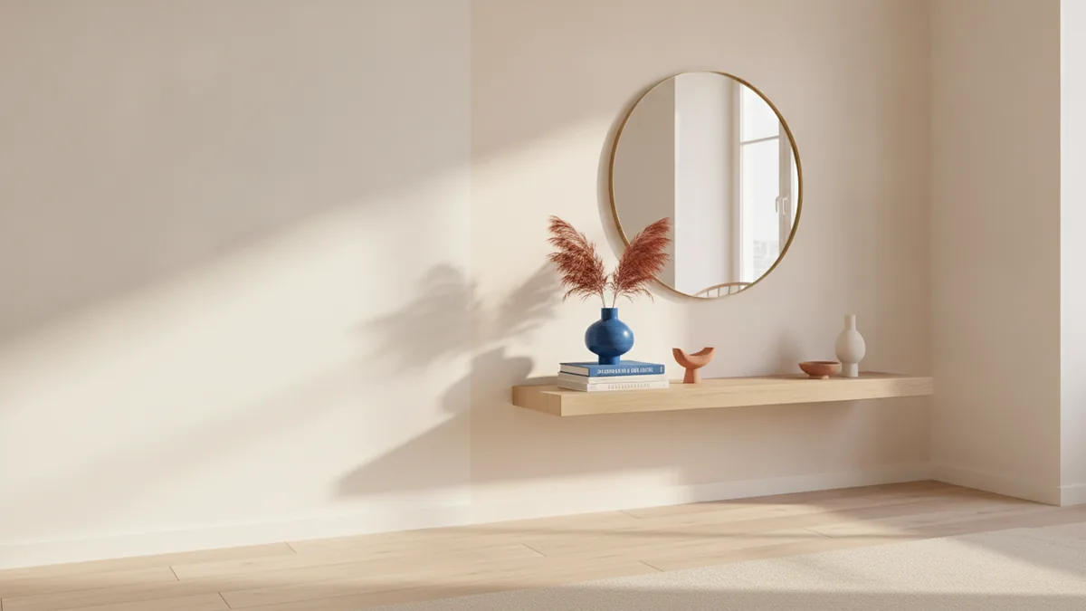 Living room wall with subtle low sheen from eggshell or satin