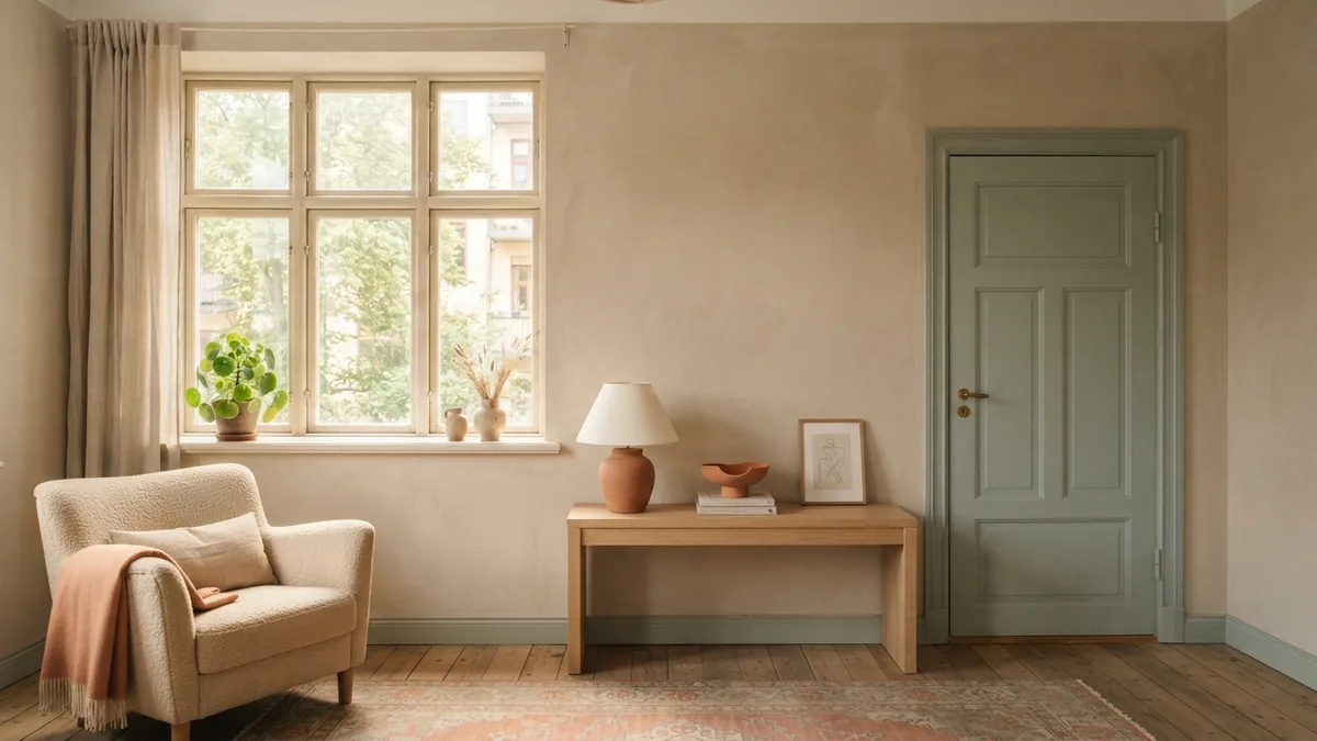 Windows and doors affect wall area Living room wall with a door and window that reduce the area needing paint