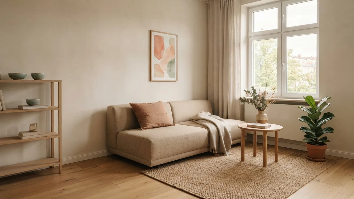 L-shaped room with pale oak flooring and clear floor sections