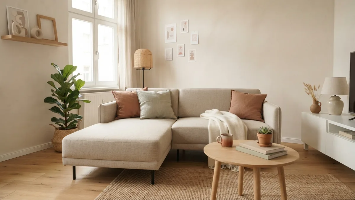 Low-profile compact sectional with a short chaise in a small living room