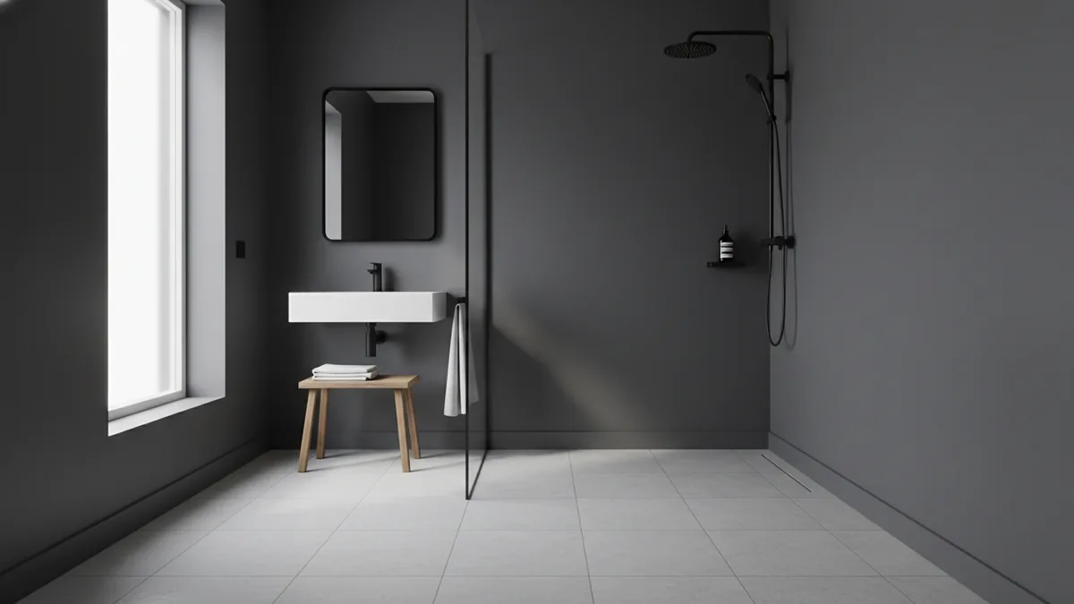 Curbless wet room design that creates an open, usable space