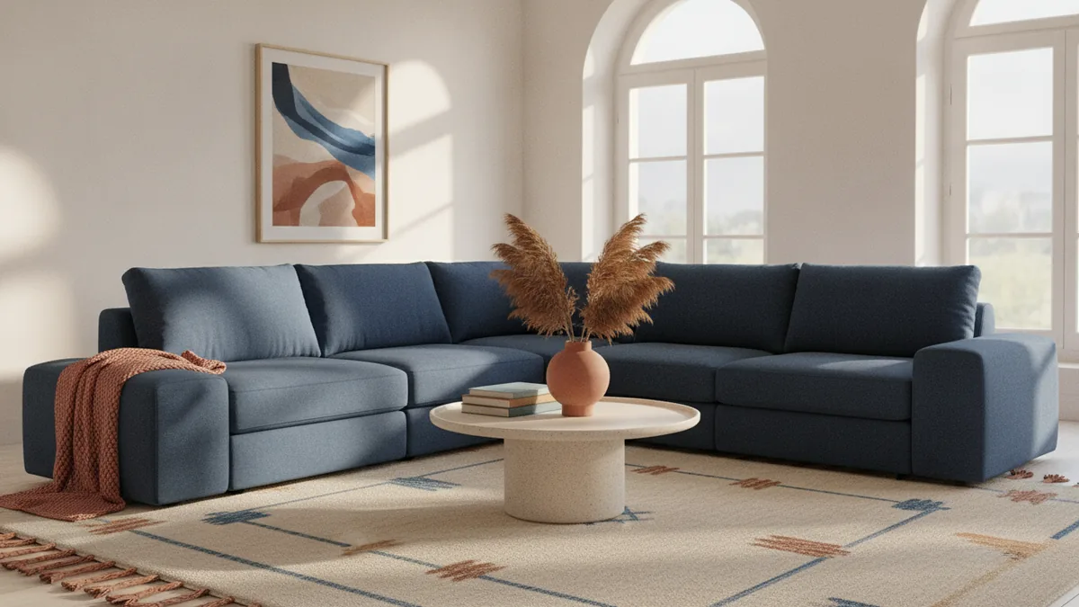 Living room with sofa and loveseat forming an open corner seating group