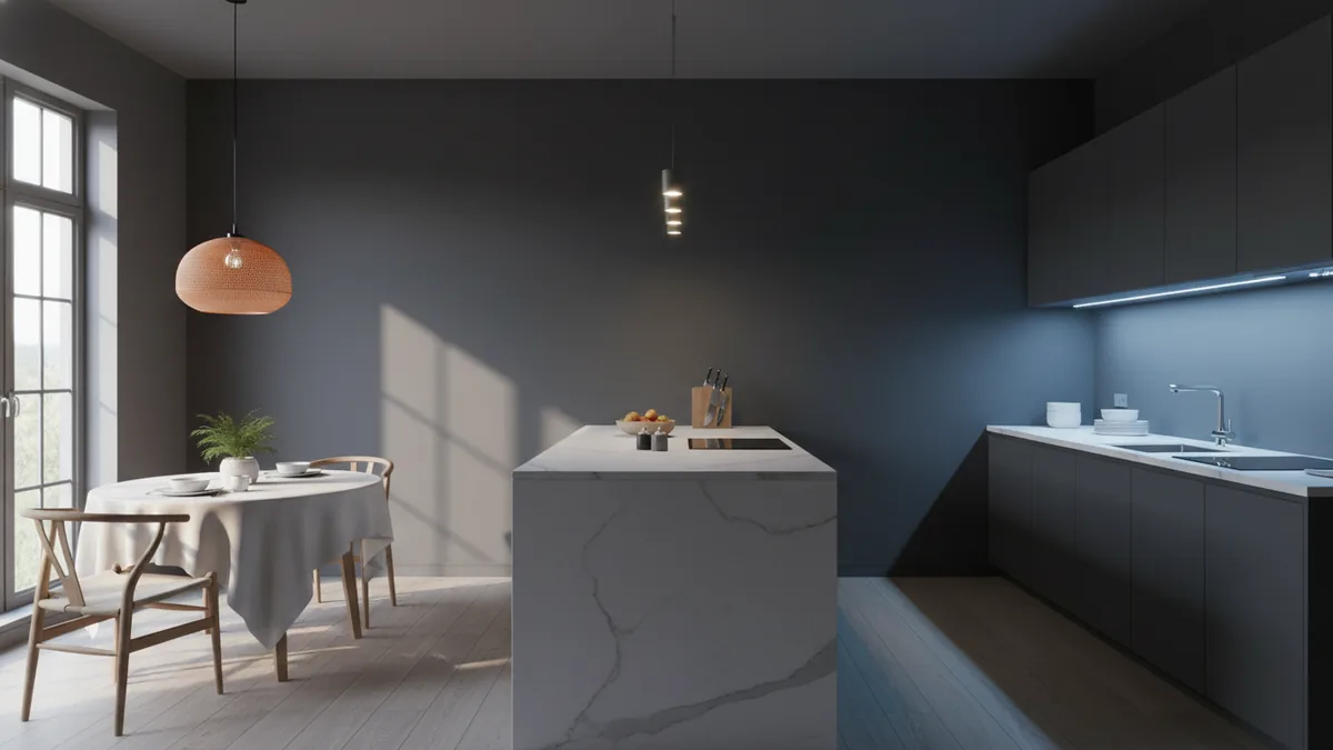 Match Kelvin to kitchen zones Kitchen zones lit with warm dining, neutral general, and cool tasks