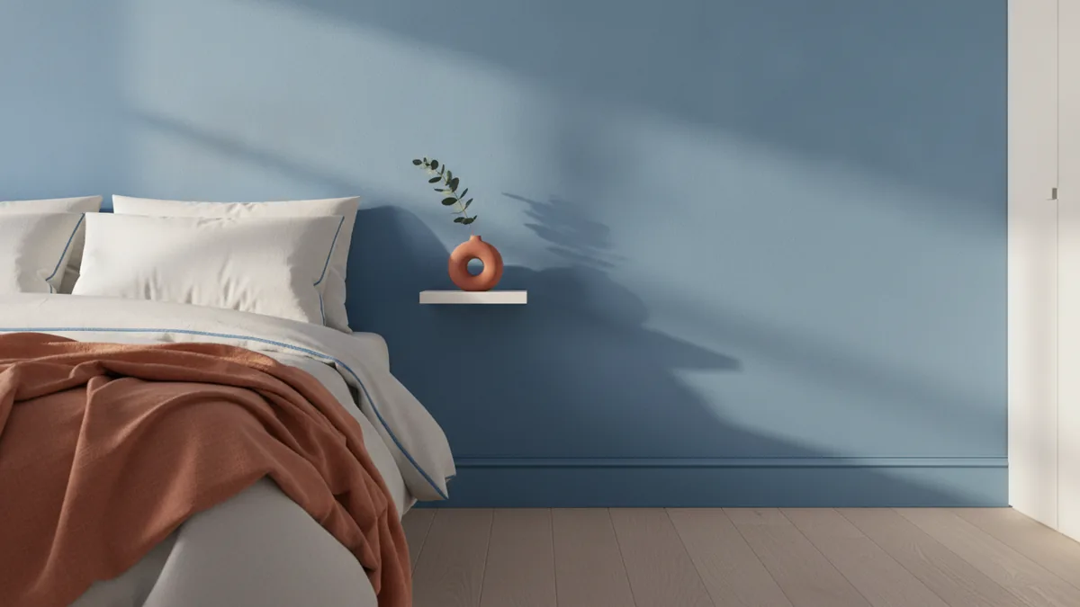 Bedroom wall with subtle sheen and coordinated trim contrast