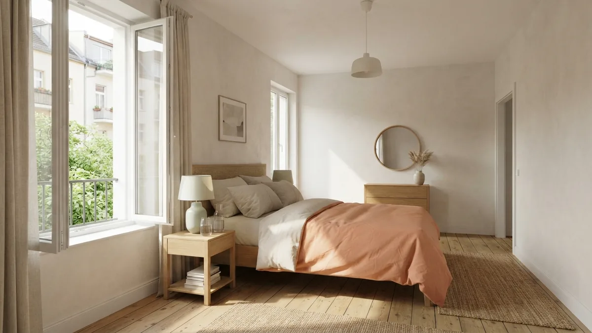 Safe bedroom with a clear path to a wide opening window and warm daylight