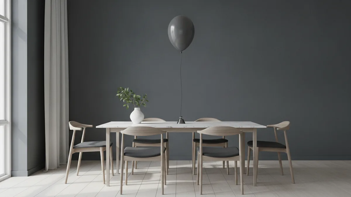 Using a balloon and string to visualize fixture height above a dining table